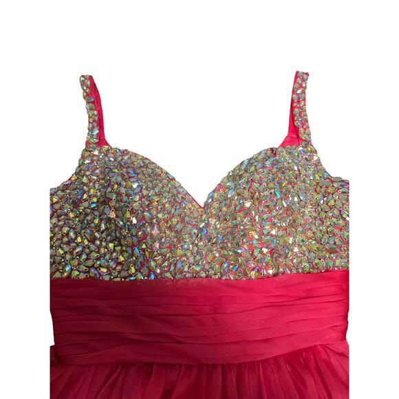 Y2K Short Prom Dress La Femme Rhinestone Tulle Hot Pink SZ 0 Homecoming Dance - Picture 3 of 10